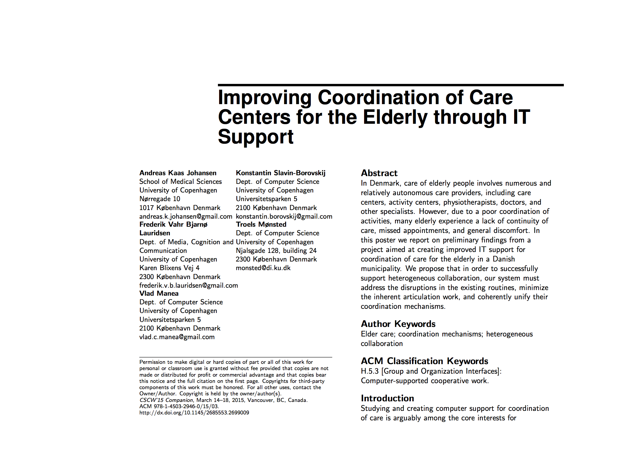 Improving Coordination of Care Centers for the Elderly through IT Support poster